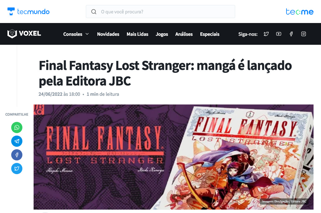 JBC na Mídia: Final Fantasy - Lost Stranger no Tecmundo - Editora JBC